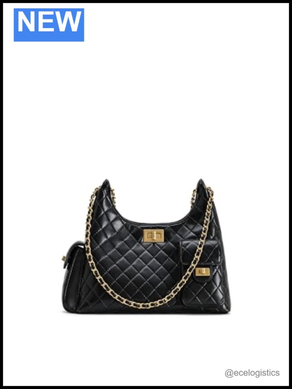 Vegan Leather Quilted Chain Shoulder Bag Fits iPhone 16 Pro Max